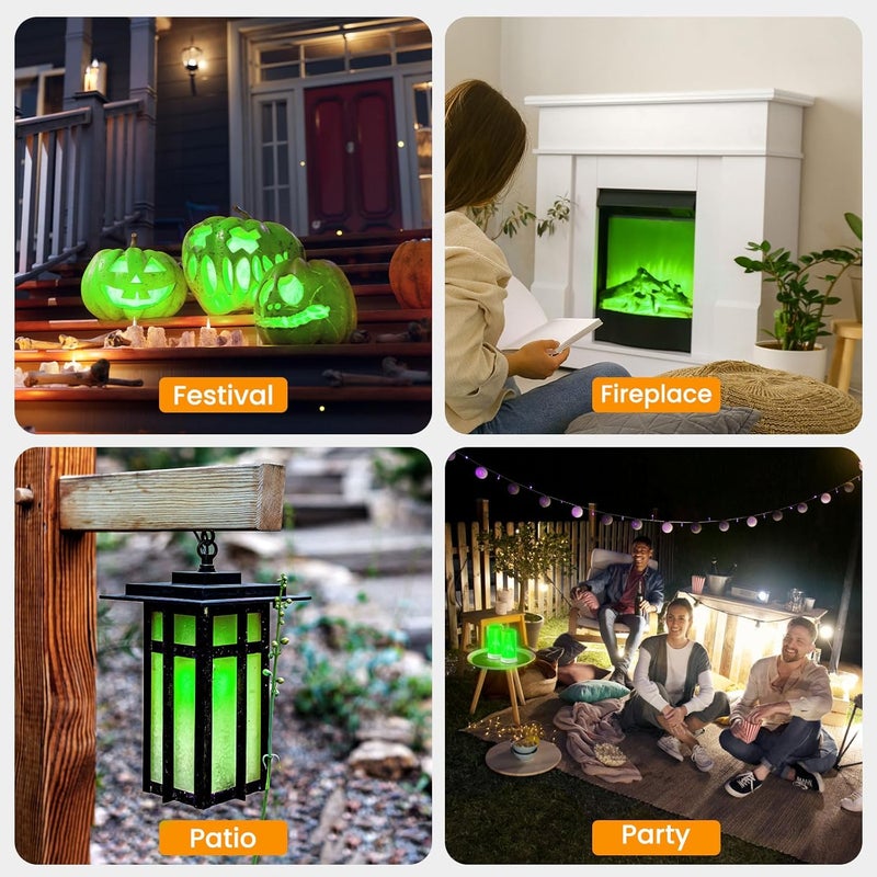 Hompavo Store 【Upgraded】 LED Flame Lights with Remote & Timer, 4-Mode Rechargeable Battery Operated Flameless Candles, Waterproof Pillar Flickering Lanterns for Room Patio Wedding Christmas Home Decor, Green - Image 2